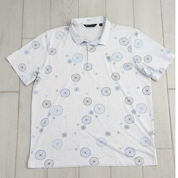 Travis Mathew Golf Shirt Polo Men's XXL 2XL Performance Premier Print Blue Gray - Picture 1 of 7